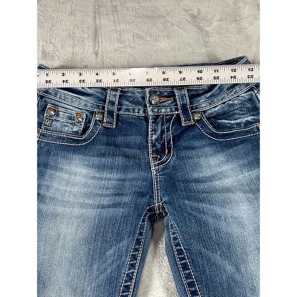 Miss Me Jeans Womens 25 Mid Rise BootCut Flap Pocket Embellished Stretch Western - Picture 3 of 14